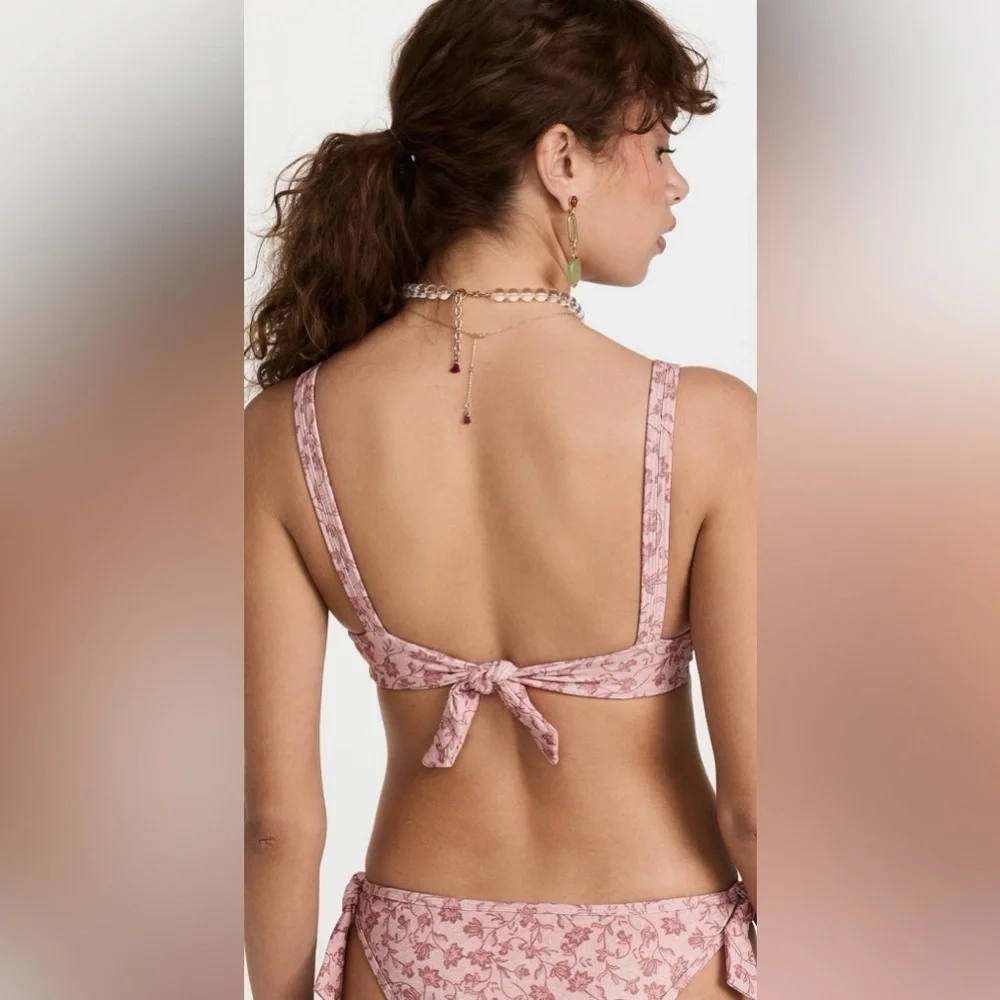 NWT MINKPINK Kiewa Bikini SET Top & Bottom Adjustable Tie Back Pink Floral
